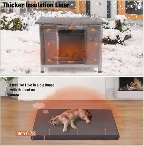 Miniatura 3 de Casa de Gatos al Aire Libre con Forro Aislado Resistente a la Intemperie para Gatos Salvajes para el Invierno