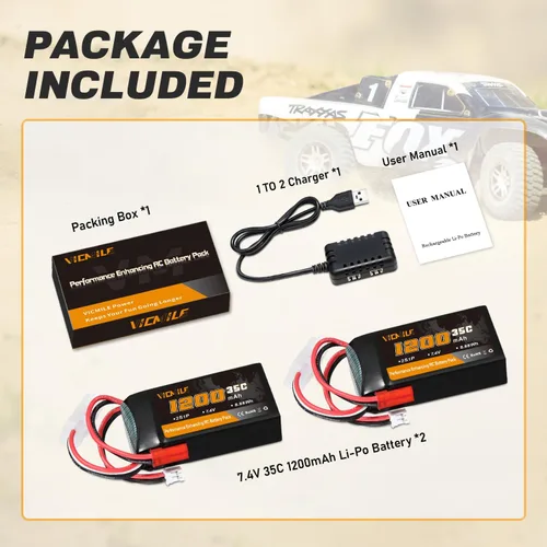 Miniatura 8 de Batería SCX24 7.4V 1200mAh Lipo Batería 2S 35C (Burst 70C) con PH2.0 JST Plug con 1TO2 Cargador USB apto para SCX24 RC Car WLtoys A949 A959 A969