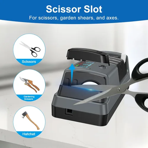 Miniatura 6 de Afilador de cuchillos eléctrico 5 en 1 para cuchillos de cocina, afilador de 3 etapas con 100% abrasivo de diamante, pantalla LCD, velocidad