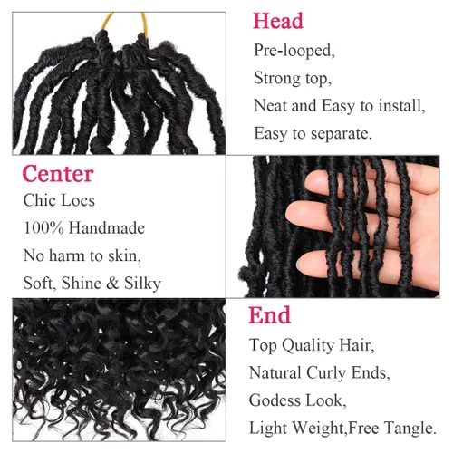 Miniatura 3 de Leeven 7 paquetes de rastas sintéticas con extremos rizados de 18 pulgadas, rastas de diosa preenrolladas para cabello de ganchillo, 84 hebras 1b#