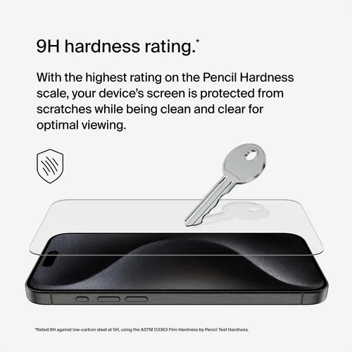 Miniatura 2 de Belkin ScreenForce - Protector de pantalla tratado con vidrio templado para iPhone 15 Pro Max, delgado y resistente a los arañazos, incluye bandeja