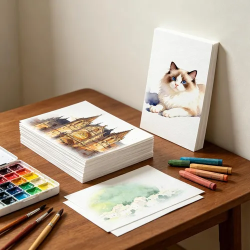 Miniatura 4 de Fyess 120 piezas de papel de acuarela 100% trapo de algodón blanco 140 libras papel pesado para acuarela tarjetas papel prensado en frío papel