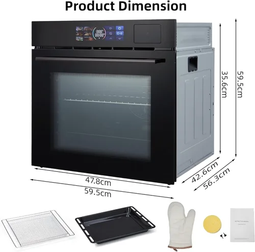 Miniatura 7 de Horno eléctrico integrado de una sola pared de 24 pulgadas con función de cocción a vapor, parrilla y freír aire, 3000 W, 2.5 pies cúbicos, hornos