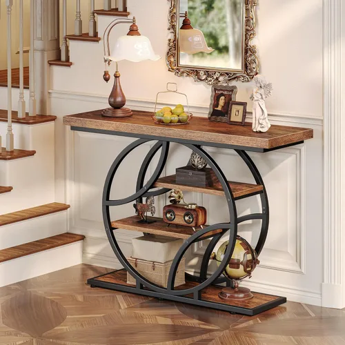Miniatura 4 de Huuger Mesa de entrada de 41.3 pulgadas, mesa de sofá industrial con consola y almacenamiento, mesa de acento con estantes, para entrada, pasillo