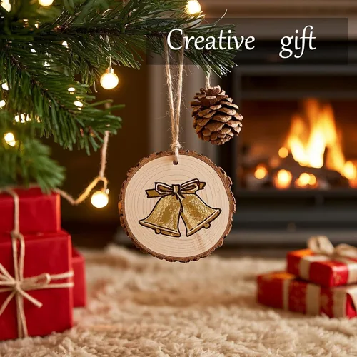Miniatura 6 de Rebanadas de madera natural sin terminar, 80 círculos de madera de 3.2 a 4 pulgadas para manualidades, adornos de Navidad, kit de madera con broca
