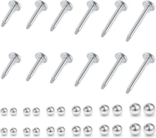 Briana Williams Aretes de acero quirúrgico 16G 18G para cartílago tragus, hélice, bolas de repuesto, anillos de labio corto, 0.157-0.472 in, joyería