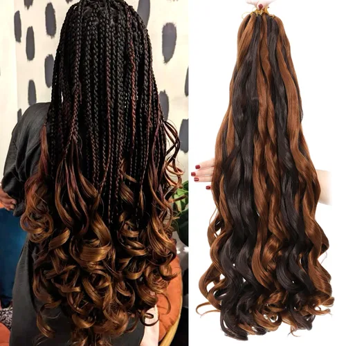 Miniatura 38 de Cabello Rizado Francés para Trenzar de 18 Pulgadas, 8 Paquetes Color Borgoña - Cabello para Trenzar Pre-Estirado con Rebote - Extensiones de Cabello