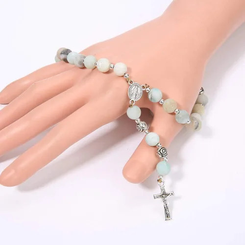 Miniatura 4 de BALIBALI Cuentas de oración anglicanas hechas a mano de 0.315 in Rosario Jade Piedra Natural Rosario Cuentas con Crucifijo de Perdón Cruz Rosario