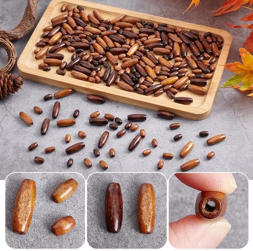 Miniatura 4 de AHANDMAKER 240 cuentas de madera ovaladas naturales, 6 cuentas espaciadoras de madera teñidas, cuentas de tubo de madera teñidas de color marrón