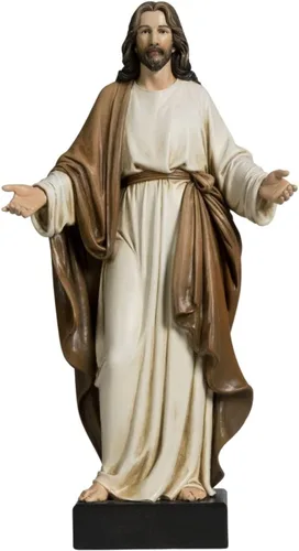 Miniatura 11 de Estatua de Jesús de 12 pulgadas con brazos abiertos, figura de Jesucristo pintada a mano en túnica azul, escultura religiosa de resina realista