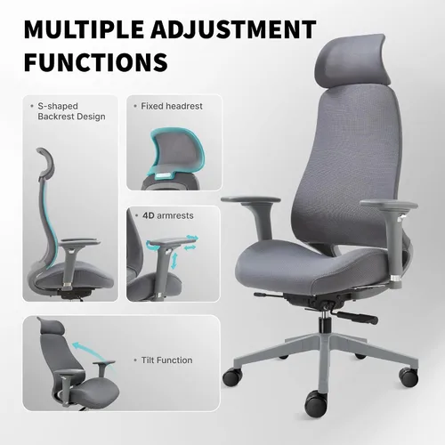 Miniatura 3 de Silla de oficina ergonómica de malla con respaldo en forma de S, reposabrazos ajustables 4D, profundidad de asiento deslizante, reposacabezas fijo