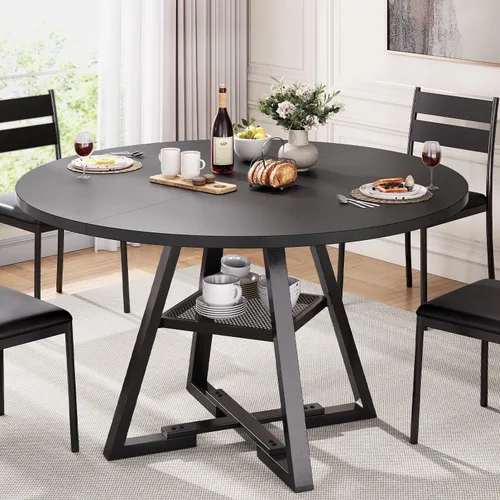 Miniatura 16 de Jocoevol Mesa de comedor redonda para 4, mesa de pedestal circular de cocina, comedor, mesa de pedestal, muebles de cocina y comedor de madera que