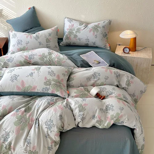 Miniatura 27 de Juego de funda de edredón blanca con estampado floral azul, juego de ropa de cama de algodón suave estilo bohemio, juego de ropa de cama estética