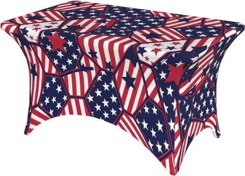 Miniatura 25 de Mantel rectangular ajustable de elastano elástico con estrellas patrióticas americanas de 4 pies, protector de mesa para fiestas, eventos