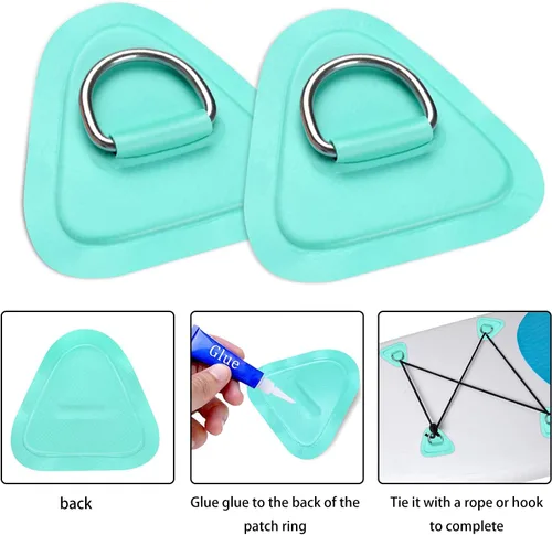 Miniatura 4 de TOBWOLF 6 Pack 3.54" / 9cm Stainless Steel D-Ring Patch for Inflatable Boat Kayak Dinghy SUP, Triangular D-Ring PVC Patch Stand-Up Paddleboard Canoe