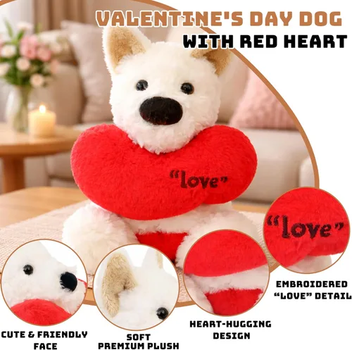 Miniatura 5 de Juguete de peluche suave de 10 pulgadas para el día de San Valentín, West Highland con corazón rojo, bonito regalo romántico para novia, esposa