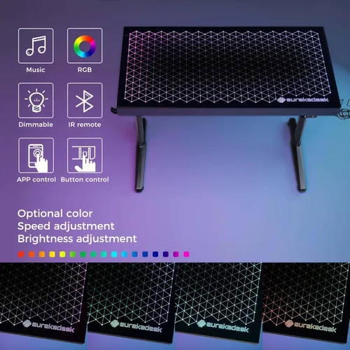 Miniatura 7 de EUREKA ERGONOMIC Escritorio LED RGB para juegos, sincronización de música, luces de escritorio de vidrio templado, 43 pulgadas, GTG I43, mesa
