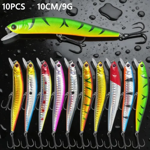 Miniatura 5 de Juego de 43 señuelos de pesca de lubina, cebos duros Topwater, Minnow Crankbait, lápiz VIB Swimbait para lucio, ajuste de agua salada y agua dulce