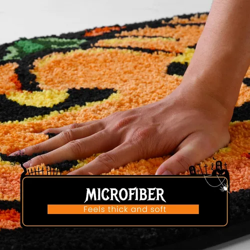 Miniatura 7 de Alfombra de baño de calabaza de Halloween de 20 x 32 pulgadas, suave y absorbente, alfombra de baño de otoño, antideslizante, lavable, decoración