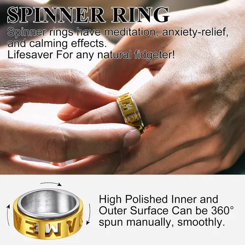 Miniatura 3 de Anillo de nombre personalizado de 0.354 in0.591 in, anillo de placa de nombre personalizado para grabar cualquier nombreanillo giratorio