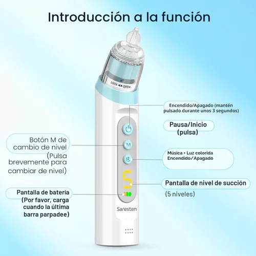 Miniatura 8 de Aspirador nasal para bebé, aspirador nasal recargable para bebé, aspirador nasal para bebé con 3 puntas de silicona, succión ajustable, aspirador