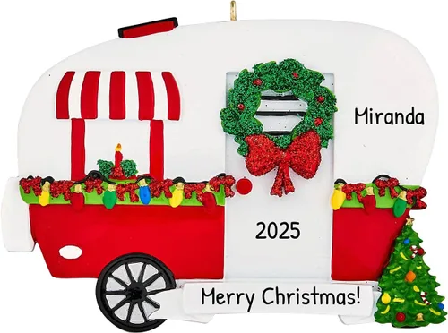 Miniatura 10 de Adornos de campamento personalizados 2025 – Adorno Airstream para caravana, remolque, Airstream, adorno de Navidad, tren, adornos de Navidad 2025