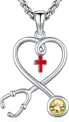 Miniatura 112 de Collar de alas de ángel de plata de ley 925, ángel de la guarda, enfermera RN caduceo, dije de ángel de cristal, joyería de regalo para mujer