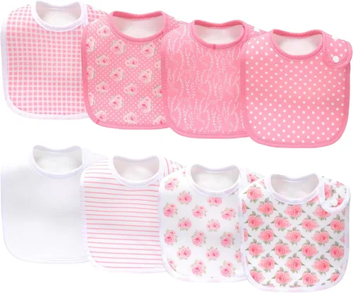 Miniatura 13 de Paquete de 8 baberos unisex ajustables con broches de presión, ultra suaves, absorbentes, babeo, dentición para niños y niñas Blanco
