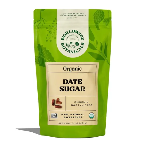 Worldwide Botanicals Azúcar orgánico en polvo fino, 1 libra - 100% dátiles secos puros, edulcorante natural de alimentos integrales, sin gluten