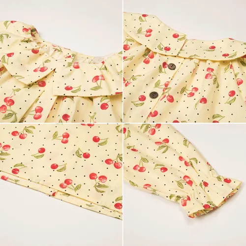 Miniatura 6 de Belle Poque Blusa de manga larga de las niñas del bebé de Peter Pan cuello Top Cherry Tops de algodón para la primavera otoño