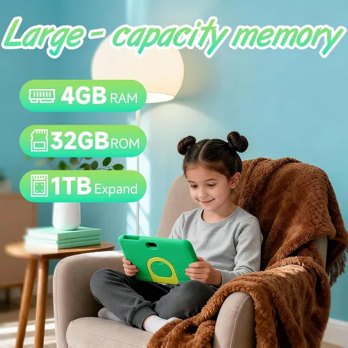 Miniatura 3 de Tablet para niños, tableta Android de 7 pulgadas para niños, 4GB RAM 32GB ROM expansión 1TB, tabletas para niños pequeños con control parental, Verde