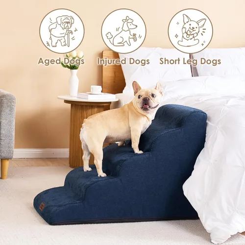 Miniatura 4 de EHEYCIGA Rampa de escaleras curvadas para perros para camas altas de 22.6 pulgadas de alto, escalones de 5 escalones para perros y gatos pequeños