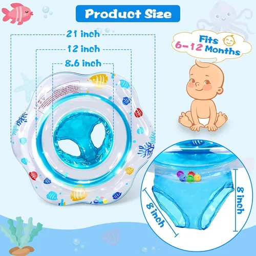 Miniatura 2 de AMENON Flotador de piscina para bebé con asiento para edades de 6 a 12 meses Double Airbags, Reinforced Seat, Non-toxic PVC, Leak-Proof, 30lb Azul