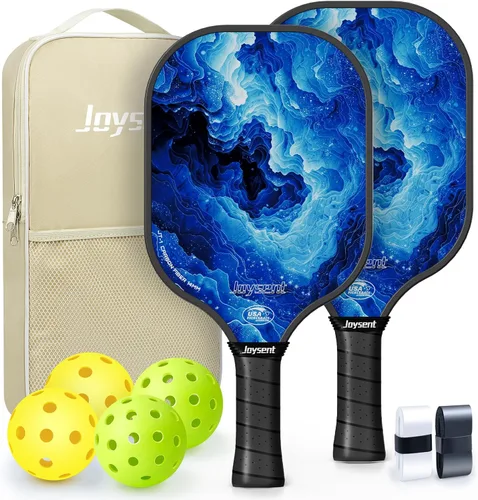 Miniatura 15 de Juego de 2 palas de pickleball aprobadas por USAPA de fibra de carbono con raquetas de pickleball para principiantes, bolas de pepinillo