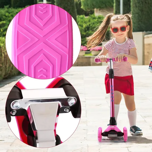 Miniatura 3 de Patinete de 3 ruedas para niños de 6 a 12 años, patinete infantil con ruedas iluminadas, diseño de cubierta resistente y 4 alturas ajustables, Rosa