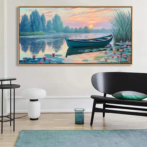 Miniatura 10 de YCPRIMER Gran Arte de Pared de Paisaje para Sala de Estar, Lienzo de Decoración de Pared con Flores, Arte de Decoración en Azul y Morado, Cuadro