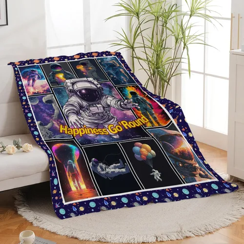 Miniatura 6 de Manta de astronauta de franela de galaxia espacial, manta de felpa acogedora decoración del universo cósmico, manta de forro polar, regalos