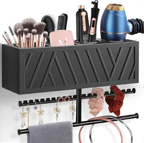 Miniatura 8 de Soporte rústico para secador de pelo montado en la pared, organizador de herramientas y accesorios para el peinado del cabello, organizador