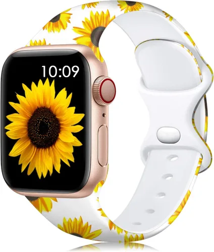 Miniatura 11 de Lerobo - Correas de silicona, estampado floral, patrón que no se desvanece, repuesto de reloj para hombre y mujer, compatibles con reloj Apple Watch