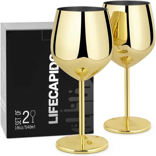 Miniatura 11 de Lifecapido Juego de 6 copas de vino de acero inoxidable, copas de vino coloridas de acero inoxidable de 18 onzas, copas de vino de metal con tallo
