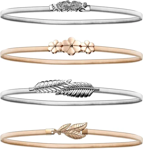 Miniatura 2 de Bememo Cinturón elástico de metal para mujer, 4 piezas