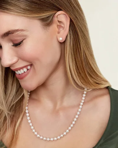 Miniatura 3 de Collar de perlas reales para mujer con perlas cultivadas auténticas de agua dulce blancas de calidad AAA+, hilo de perlas de 18 pulgadas con cierre