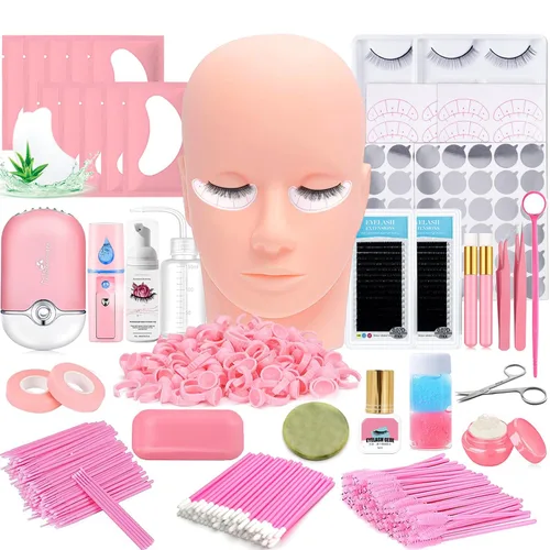 Miniatura 10 de Kit de extensión de pestañas profesional, suministros para extensiones de pestañas, entrenamiento para principiantes, cabeza de maniquí, injerto