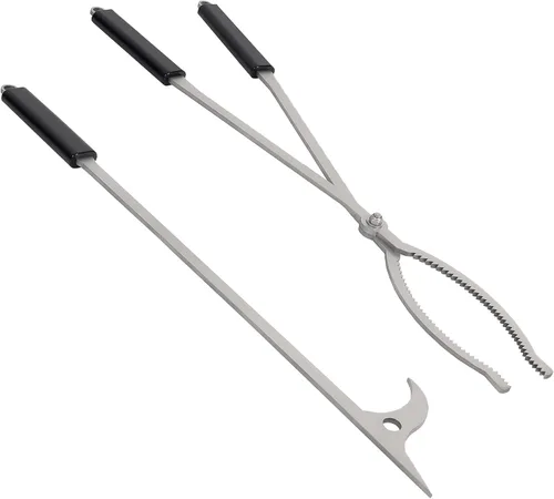 Juego de pinzas de leña de 28 pulgadas, pinzas de acero inoxidable para póquer de fuego y chimenea, juego de pinzas para fogata al aire libre,