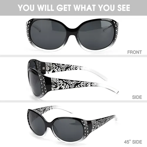 Miniatura 7 de LVIOE Gafas de sol polarizadas para mujer gafas de sol envolventes con diamantes de imitación con lente de protección UV LS008