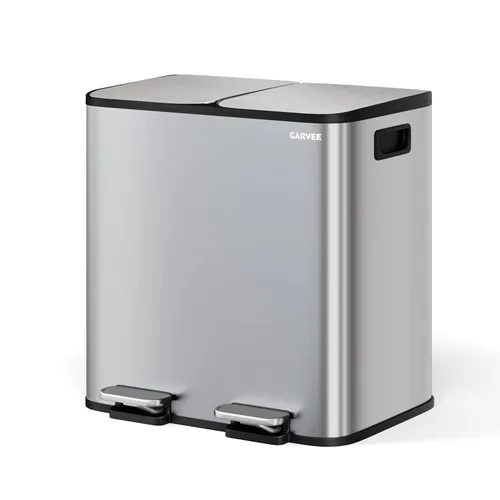 Miniatura 17 de GarveeHome 2 x 10.6 gal Botes de Basura Dobles de Acero Inoxidable con Tapa para Cocina, Combo Grande de Bote de Basura Dual y Reciclaje, Botes