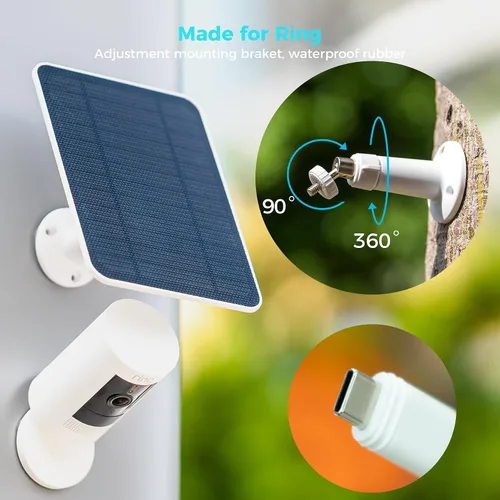 Miniatura 9 de Panel solar de 5 V para cámaras Seucrity, para Bird Feeder Trail Cam, Ring Tapo Eufy Vicohome Eseecloud, nativo USB-C, Micro-USB y DC 0.138 in*