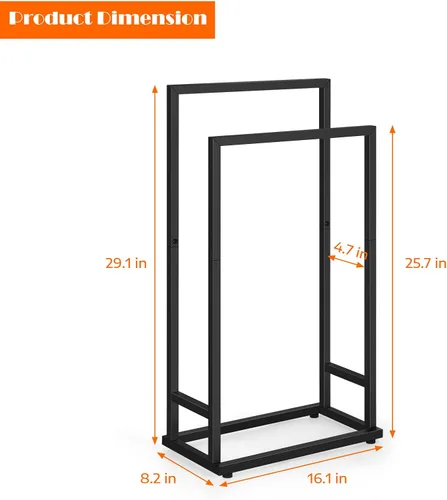 Miniatura 5 de Toalleros independientes de 2 niveles para toallas pequeños para baño, color negro mate, de acero inoxidable, toallero industrial para toallas