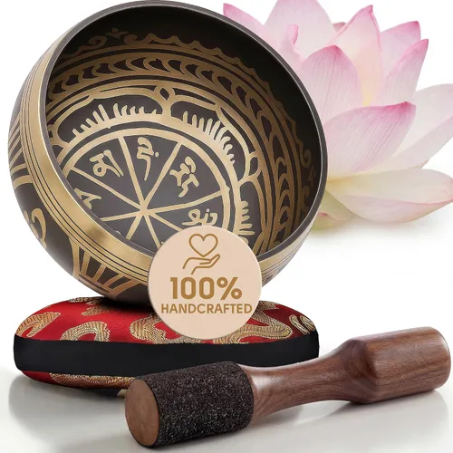 Miniatura 21 de Juego de cuencos tibetanos grabados a mano con estuche – Cuenco de meditación y cuenco de sonido con cojín, mazo y guía – Herramienta portátil