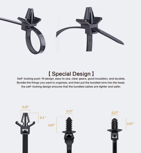 Miniatura 5 de 120 paquetes de bridas de cables para coche, bridas de nylon con montaje a presión, bridas de cierre autoadhesivas, bridas de cierre